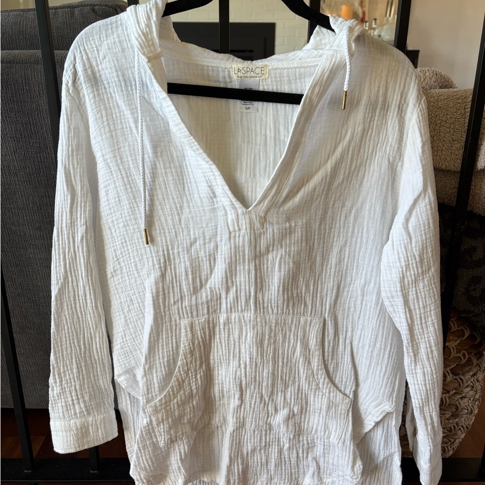 L*Space White Textured Hooded Top